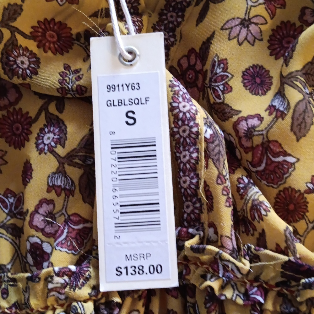NWT $138 Max Studio Dress Yellow Elastic Waist Foral Print P2P 18" Lengt… - Picture 2 of 4